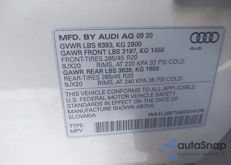 2021 Audi Q7 Premium Plus 45 Tfsi Quattro Tiptronic z USA, uszkodzony, nr VIN WA1LJBF75MD014155